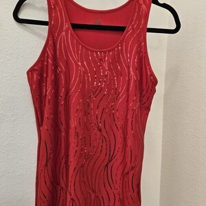Red Sleeveless Blouse With Red Sequins